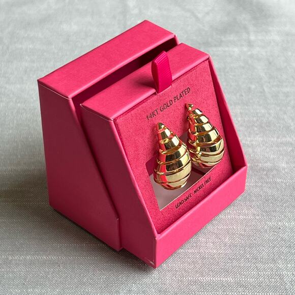 New House of Harlow 1960 14K Gold Plated Spiral Teardrop Stud Earrings - Picture 3 of 8